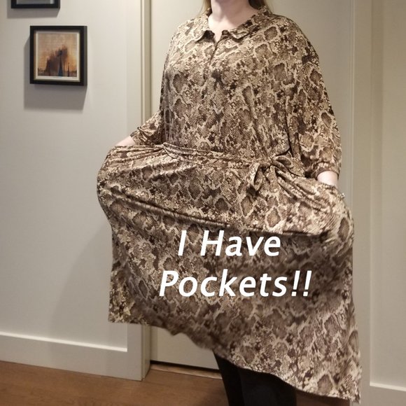 Brown Snake-print Dress with Collar and Tie Waist - Picture 5 of 9